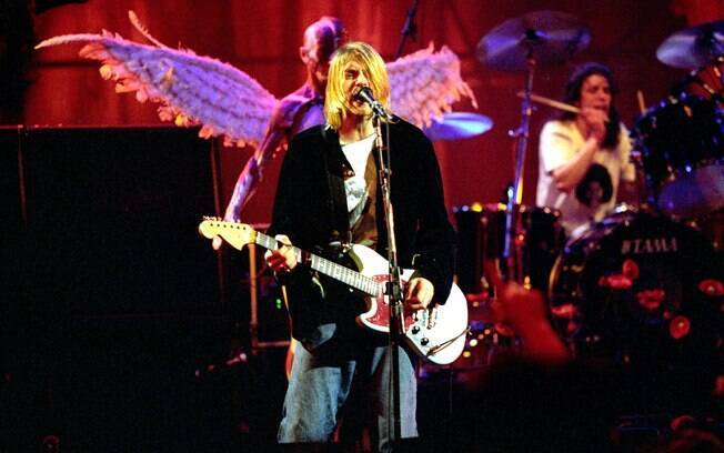 Kurt Cobain durante a gravação do show "MTV Live and Loud", em Seattle, dezembro de 1993