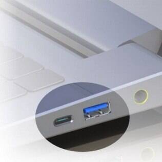 Imagem feita pela Foxconn mostra o conector USB Type-C em um notebook