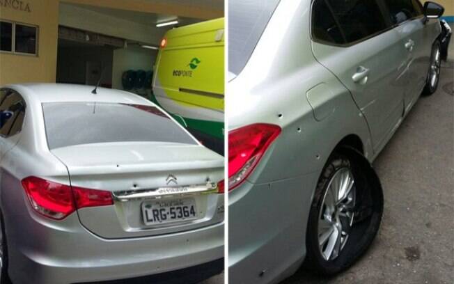 Fotos mostram marcas de tiros que atingiram carro de casal de idosos