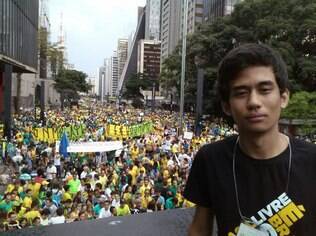 O co-fundador do Movimento Brasil Livre, Kim Kataguiri, no ato do dia 15, na Avenida Paulista