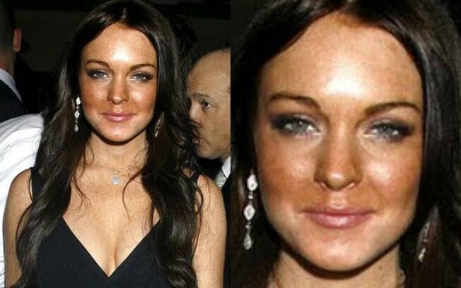 Lindsay Lohan também ficou bicolor por conta do excesso do pó bronzeador 