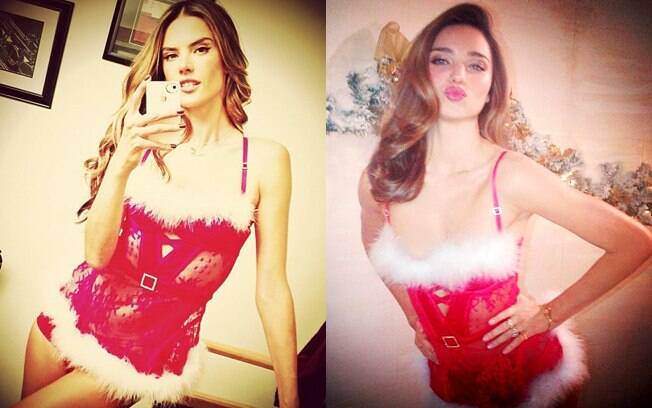 Alessandra Ambrósio e Miranda Kerr postaram fotos vestidas de mamãe noel sexy