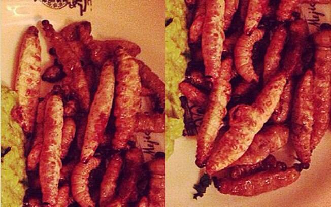 Thalia posta foto comendo taco recheado de vermes