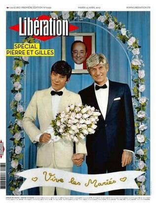 Numa França dividida pela lei do casamento gay, Pierre et Gilles provocaram com esse autorretrato na capa do jornal Libération