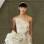 Vestido de um ombro só, com cintura levemente marcada e detalhe do broche. De Carolina Herrera. Foto: Divulgação
