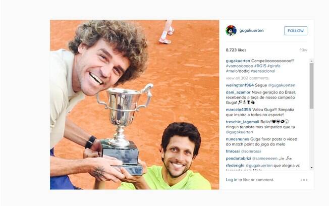Guga, tri campeão de Roland Garros, comemorou vitória de Melo no instagram.