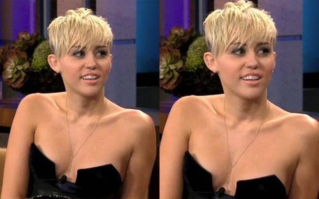Miley Cyrus também economizou no tecido neste pretinho decotado