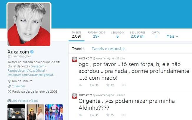 Reprodução da página do Twitter de Xuxa
