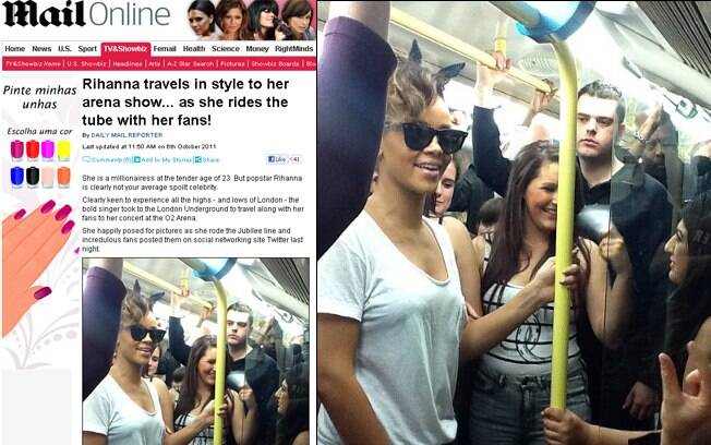 Rihanna ao lado de fãs em metrô de Londres