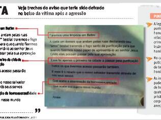 Veja trechos do aviso que a vítima diz ter encontrado em seu bolso