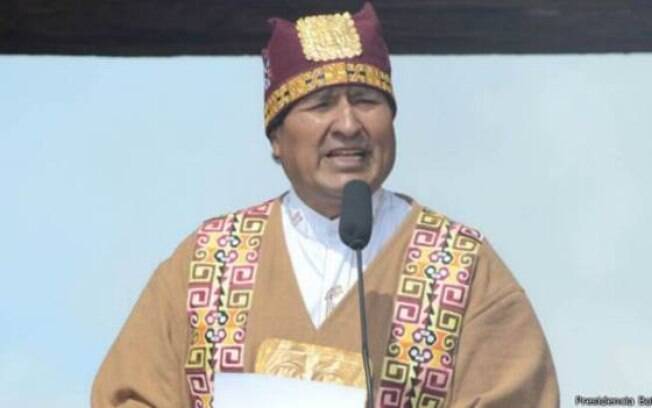 Morales durante ritual indígena que celebrou seu terceiro mandato em Tiwanaku, a 70 km de La Paz