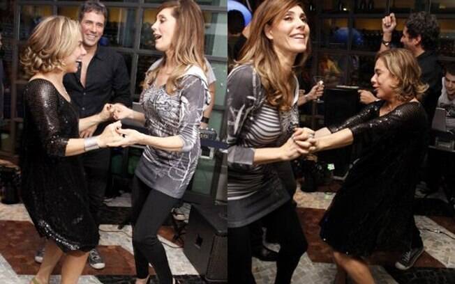 Mais comportada que na outra festa, Ciça dançou com Christiane Torloni, que é conhecida por seu gingado