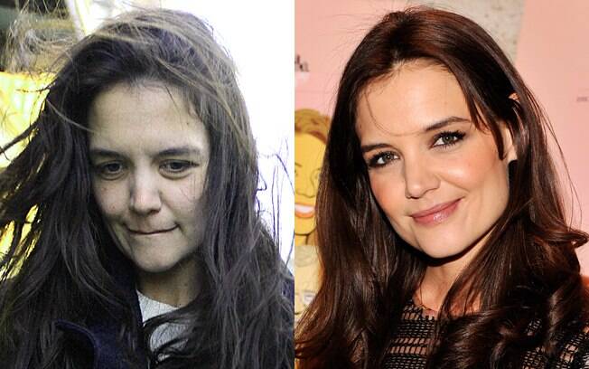 Antes e depois: Katie Holmes surpreende ao circular sem maquiagem