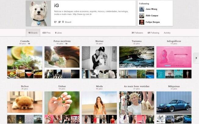 Página do iG no Pinterest mostra as imagens do dia em diversos murais temáticos