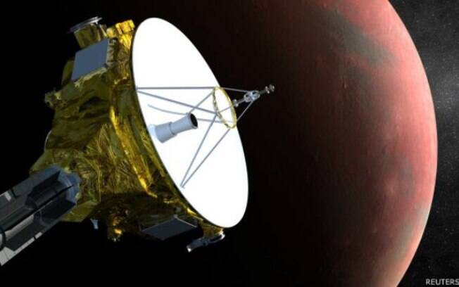 Representação da sonda New Horizons, que se aproxima de Plutão e fará fotos inéditas do planeta anão