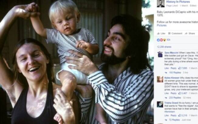 Foto retrata Leonardo DiCaprio bebê, com os pais, mas a axila de sua mãe gerou polêmica Foto retrata Leonardo DiCaprio bebê, com os pais, mas a axila de sua mãe gerou polêmica