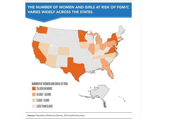 Mapa mostra áreas de risco para mulheres e meninas que podem ser circuncidadas nos EUA