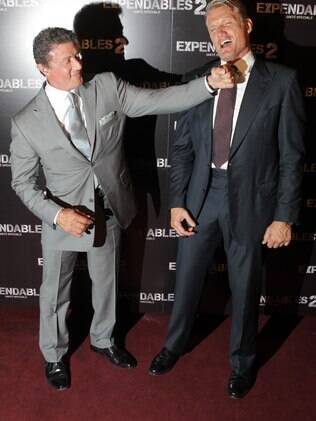 Sylvester Stallone e Dolph Lundgren em momento de descontração