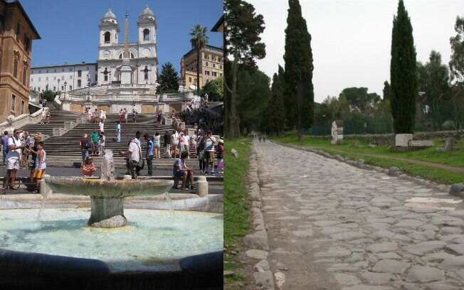 As escadarias da Pizza di Spagna e a Via Appia, em Roma, Itália