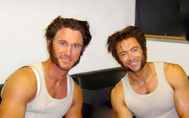 Hugh Jackman e seu dublê Richard Bradshaw durante filmagens de X-Men