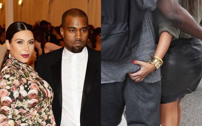 Kim Kardashian também deu uma conferidinha discreta no bumbum de Kanye West
