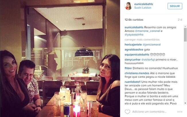 Nicole Bahls janta com Marrone e deixa fãs intrigados