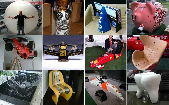 Oficina de Adhemar produz banco para consultório de dentista, poltrona personalizada, cofre gigante de porco, cadeiras, pias, simuladores para jogos de corrida, cães para exposições de arte...
