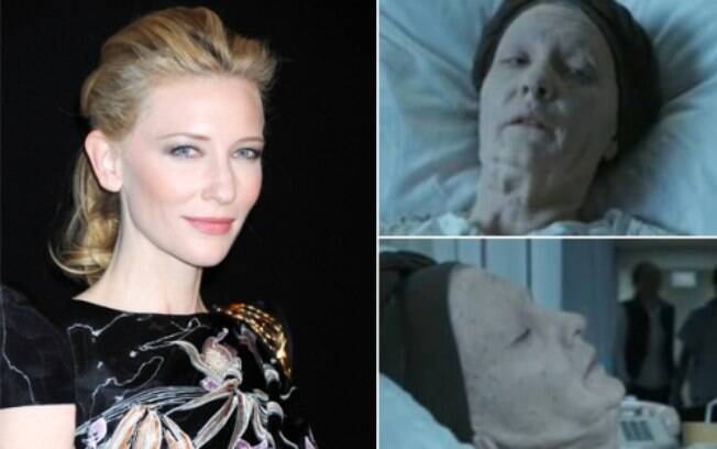 No mesmo filme, Cate Blanchett, na época com 38 anos, submeteu-se a uma intensa caracterização para convencer como idosa