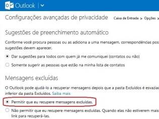 Outlook permite recuperar mensagens antigas