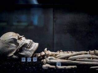 A caveira de um homem do período neolítico encontrado durante uma escavação nas imediações de Stonehenge, em 1978