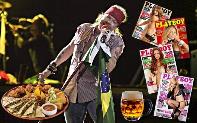 Para relaxar e se concentrar, a banda Guns N'Roses pede no camarim revistas de mulheres nuas, cervejas tchecas e comida mexicana