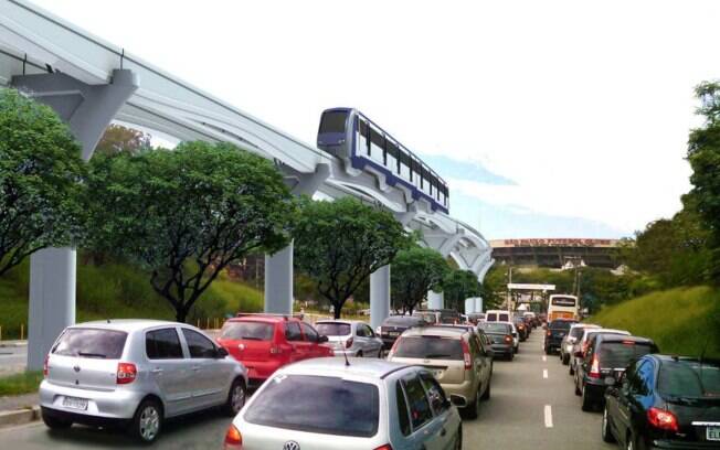 Projeção do monotrilho na av. João Jorge Saad, próximo ao Estádio do Morumbi