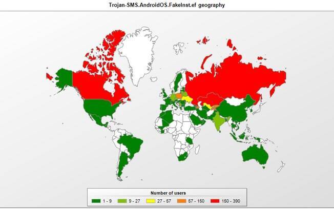 Segundo estatísticas da Kaspersky Lab, a maioria das infecções causados pelo Trojan-SMS.AndroidOS.FakeInst.ef ocorreram na Rússia e no Canadá.