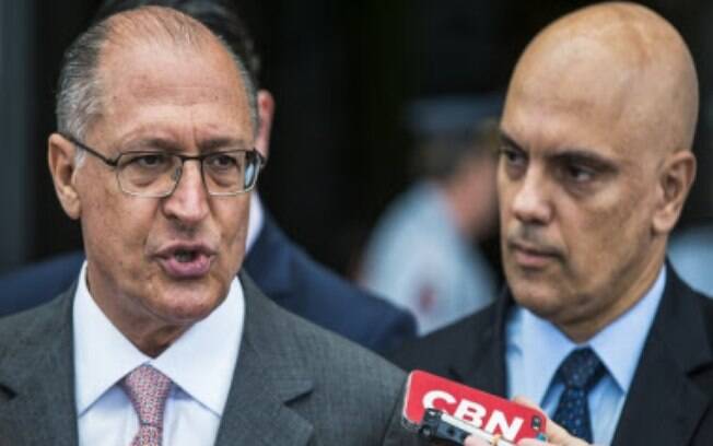 Governador Geraldo Alckmin e secretário Alexandre de Moraes durante divulgação da taxa de homicídios em SP