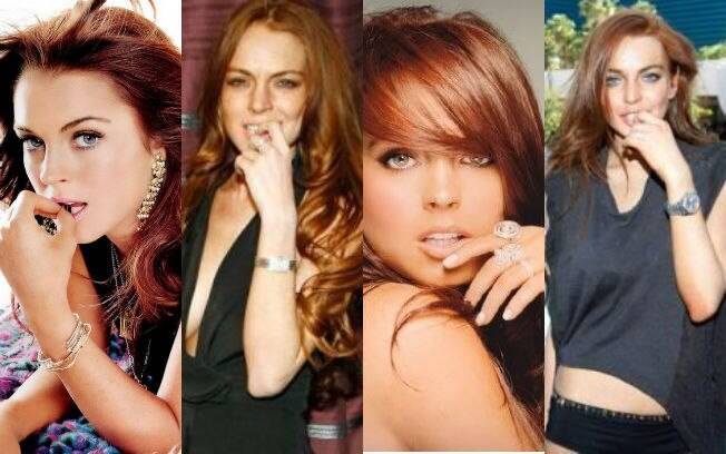 Lindsay Lohan é sempre fotografada com o o dedo na boca
