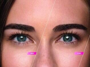 Modelo de olhos claros usa lente de contato com o efeito mais fraco