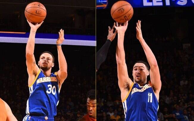 Stephen Curry e Klay Thompson, os Splash Brothers, fizeram 30 pontos cada Stephen Curry e Klay Thompson, os Splash Brothers, fizeram 30 pontos cada