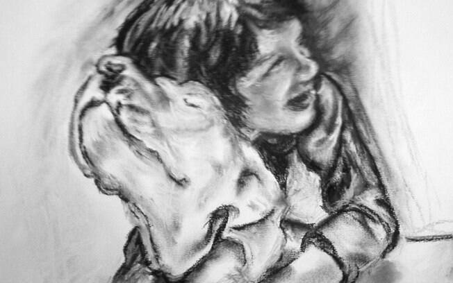 Desenho feito por Cláudia de seu filho Lorenzo e da cadela Marianna