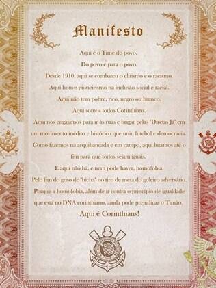 Time do Corinthians divulga manifesto condenando racismo e homofobia