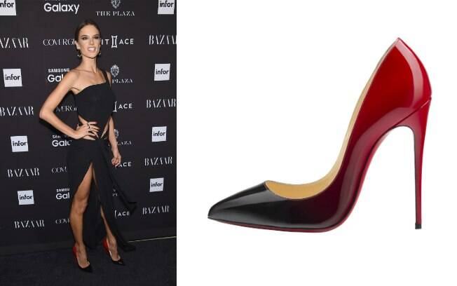 Versão sexy com Pigalle Follies - sapato de couro envernizado em degradé de preto e vermelho e salto 12cm (R$ 3.190)