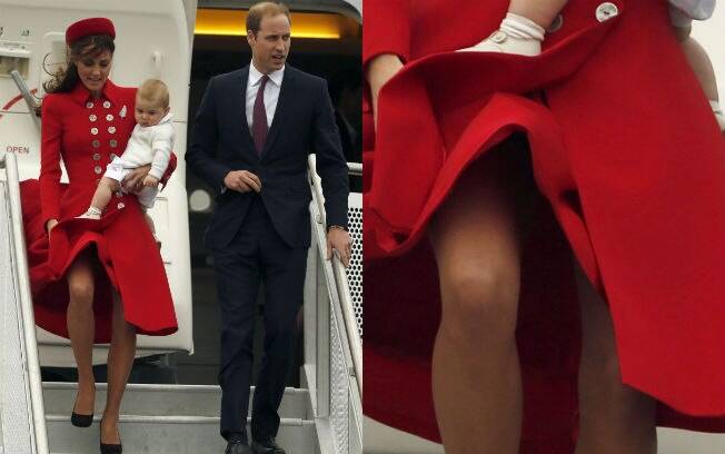 Kate Middleton quase mostrou demais quando a saia do vestido levantou