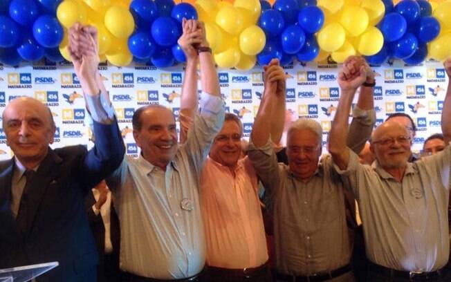 Andrea Matarazzo (ao centro) ao lado de José Serra, Aloysio Nunes, FHC e Alberto Goldman
