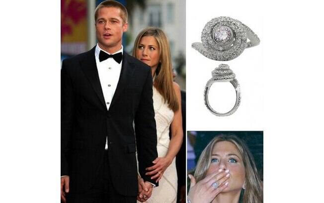 Brad Pitt quando se casou com Jennifer Aniston, em 2000, deu à noiva no valor de US$ 500 mil (R$ 1,1 milhão)