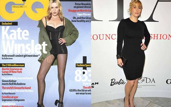 Kate Winslet reclamou publicamente do que a revista GQ fez com suas curvas em 2003. A transformaram em outra pessoa