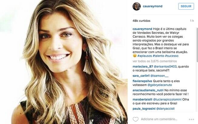 Cauã Reymond fala sobre Grazi no Instagram: