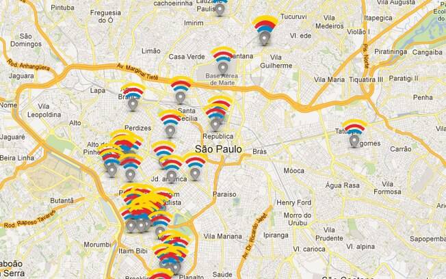 Mapa do Google mostra localização de bares na cidade de São Paulo que terão Wi-Fi gratuito