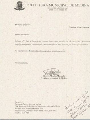 Documento enviado no ano passado pela Prefeitura de Medina já solicitava a liberação dos recursos do ProMunicípio.