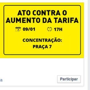 Convite do grupo Tarifa Zero BH para manifestação no dia 7/1/15