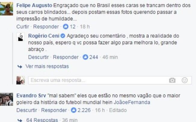 Rogério Ceni respondeu a internauta no Facebook