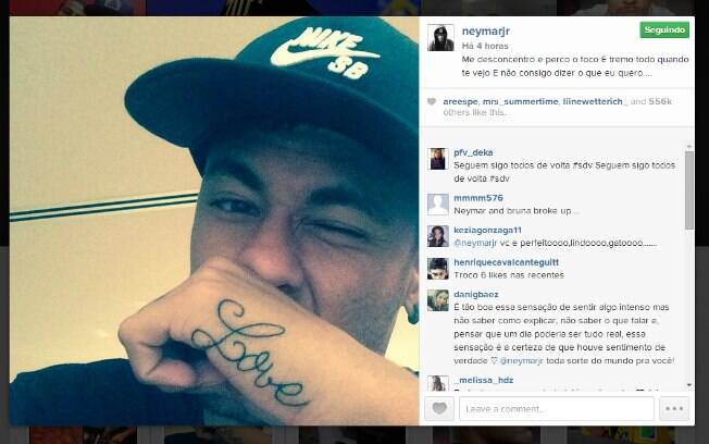 Neymar mostra nova tatuagem: 'Love'